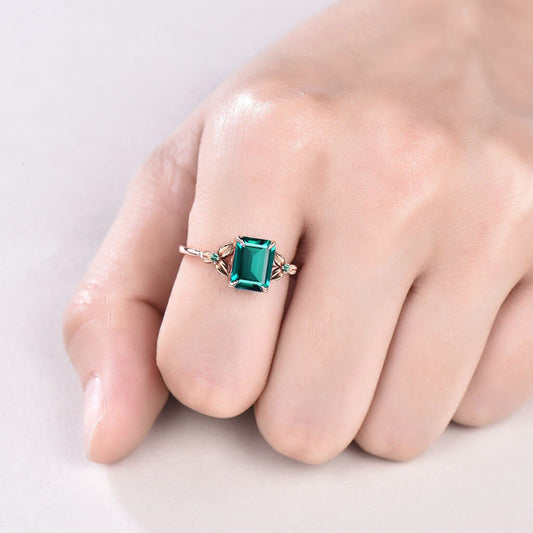 Natural Inspired Leaf emerald ring set unique twig engagement ring