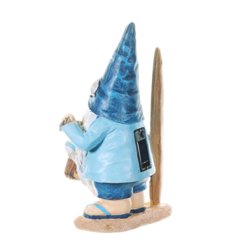 Solar Surfer Beach Hand Painted Garden Gnome Statue with Party Time Surf Board, 7.5 by 12.5 Inches | Exhart