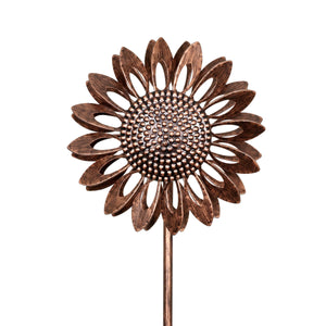 Dual Spinning Kinetic Bronze Sunflower Garden Stake in Metal, 47.5 Inches tall