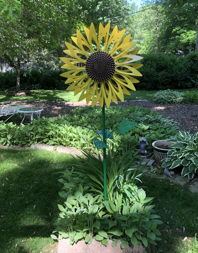 Giant Metal Kinetic Yellow Sunflower Dual Spinning Garden Stake, 24 by 72 Inches