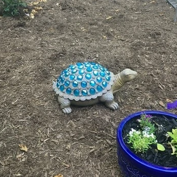 Turtle with Blue Accent Beads Garden Statue, 5 by 12 Inch