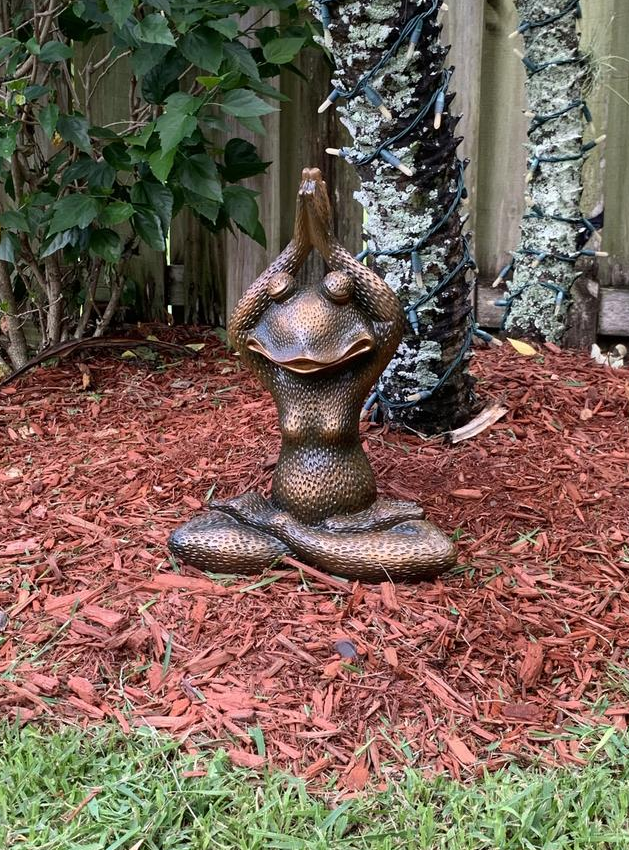 Meditating Bronze Yoga Frog Garden Statue, 17 Inch