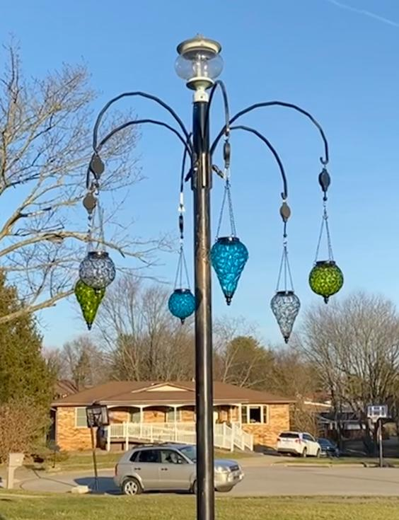 Solar Tear Shaped Clear Glass and Metal Hanging Lantern with 15 LED Fairy Firefly String Lights, 7 by 24 Inches