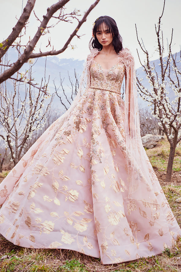 "Norah" Pink And Gold Woven Bridal Gown