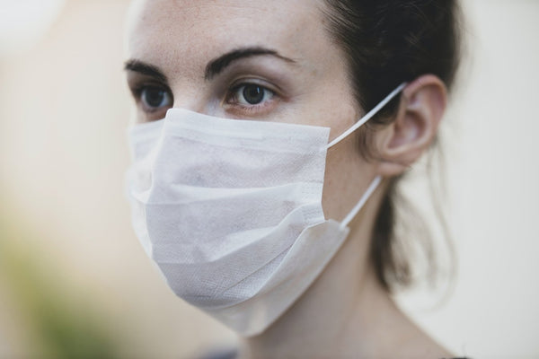 close up of woman wearing a surgical mask