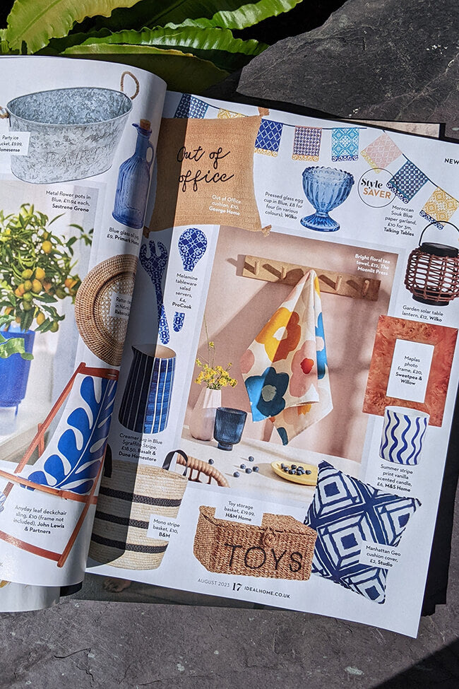 Ideal Home Magazine featuring floral tea towel by The Moonlit Press