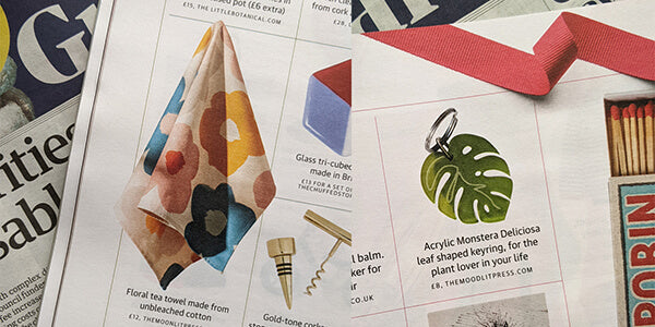 The Guardian Gift Guide featuring floral tea towel and monstera leaf keyring