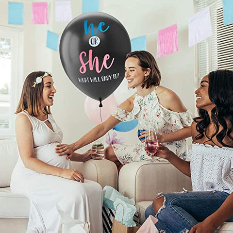 The pregnant woman with her friends excited for the Gender reveal