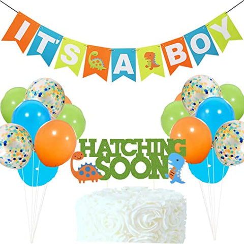 It's A Boy Dinosaur Banner Hatching Soon Cake Topper Dinosaur Balloons Rex Banner Party Supplies