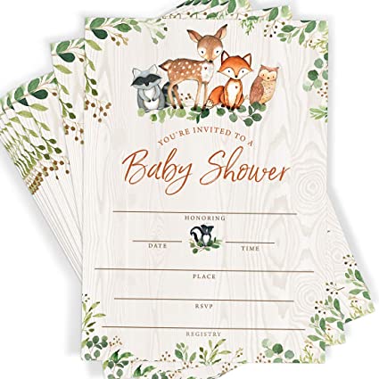 baby shower invitation with cute draws of animals in it 