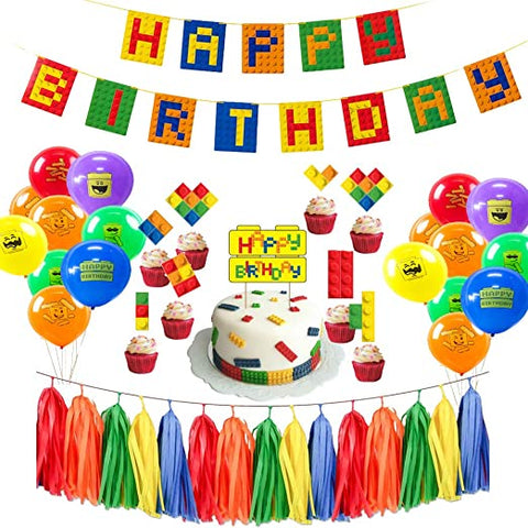 Building Block Happy Birthday Party Decorations for Kids