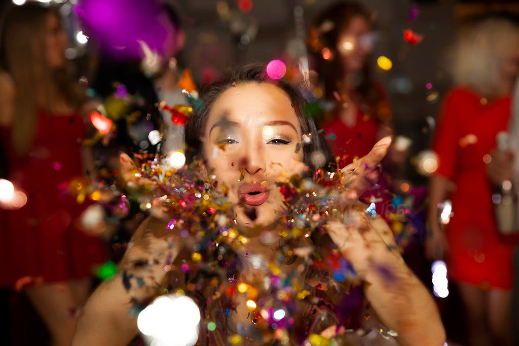 Woman blew a confetti party