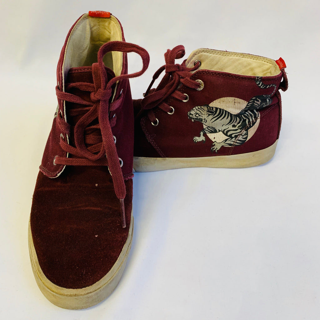 Bucketfeet Burgundy Tiger Hightops Size 