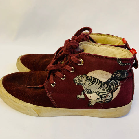 Bucketfeet Burgundy Tiger Hightops Size 