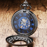 Black Mechanical  Half Hunter  -  Blue Peephole - Pocket Watch Net