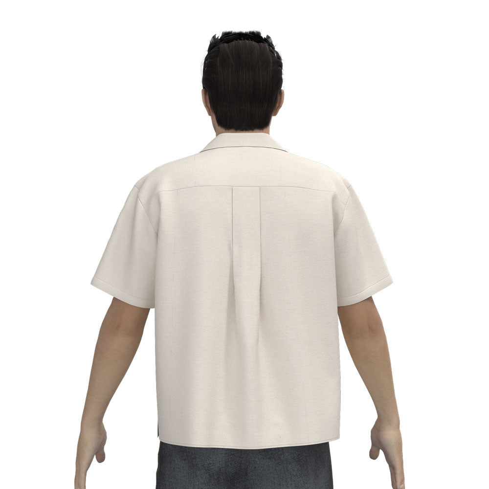 Male avatar wearing Saywood's bowling shirt development, back view