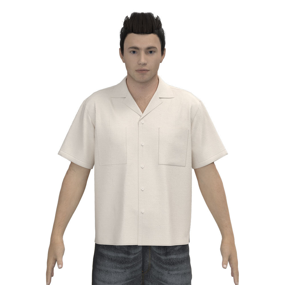 Male avatar wearing Saywood's bowling shirt development, front view