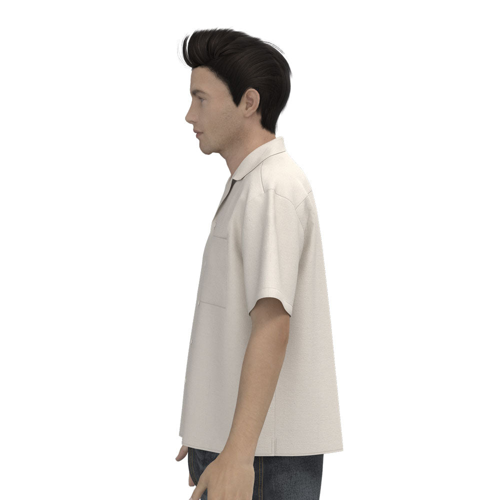 Male avatar wearing Saywood's bowling shirt development, side view left