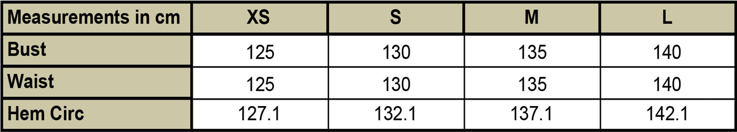 Chart shows measurements of the Jules Shirt