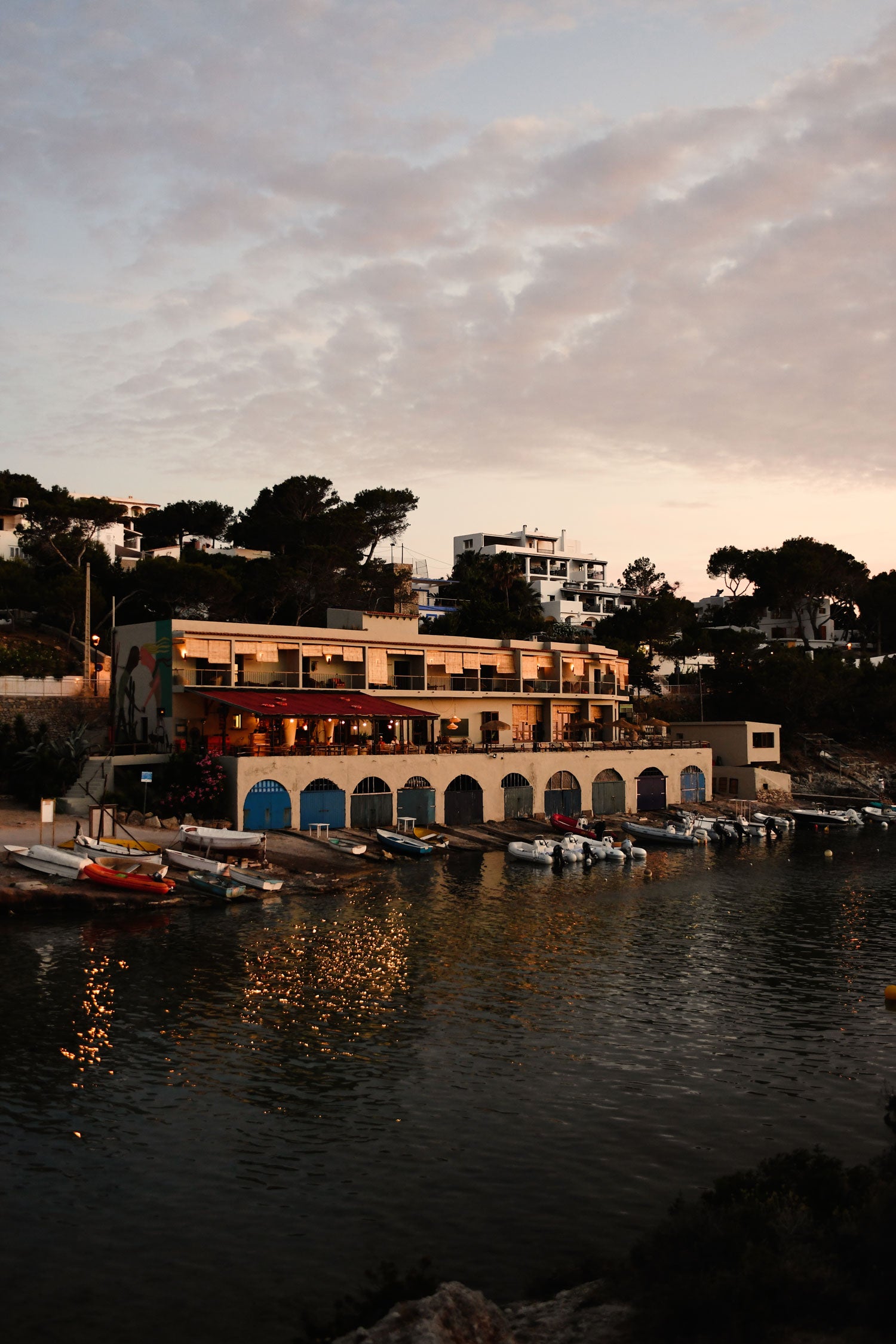 Los Enamorados Hotel at sunset, Portinatx, Ibiza, Spain