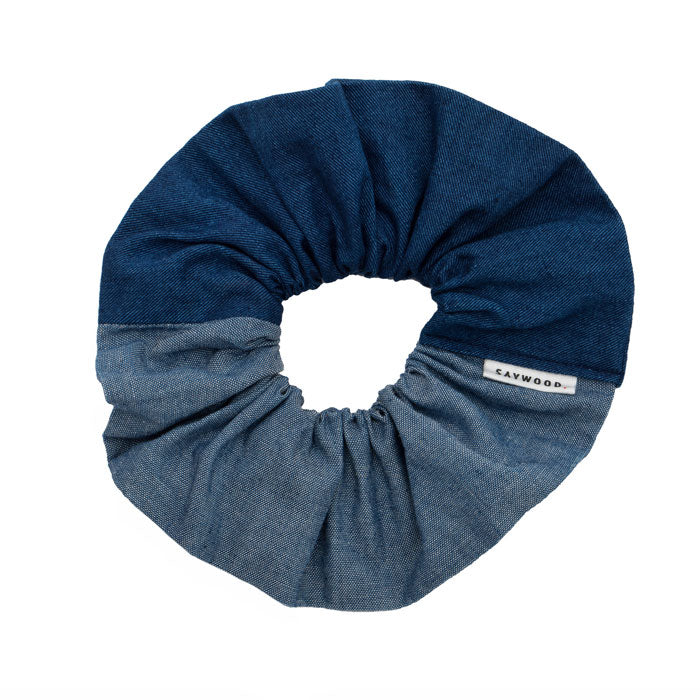 Japanese Denim Patchwork Scrunchie by Saywood: cut from fabric offcuts and to be zero waste