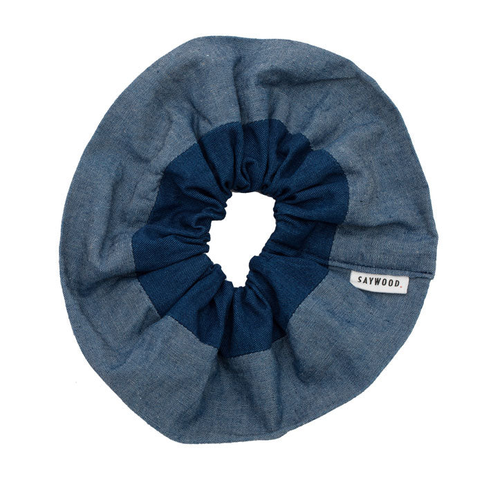 Japanese Denim Giant Scrunchie by Saywood: cut from fabric offcuts and to be zero waste