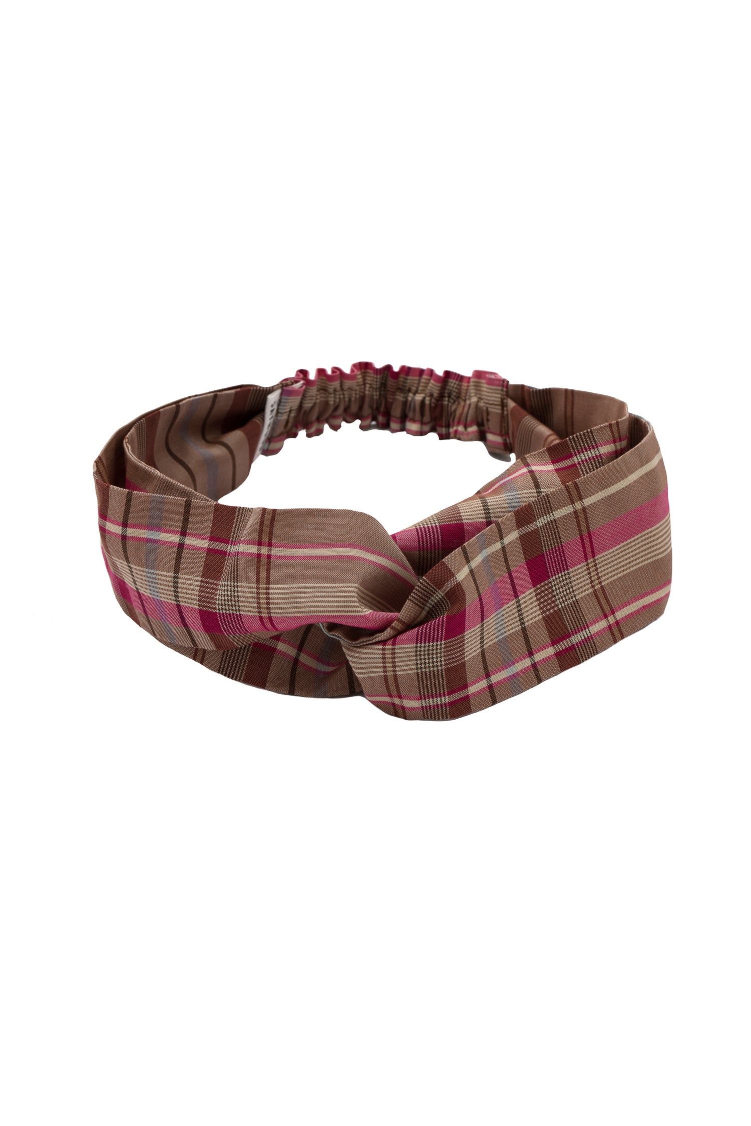 pink check twist headband, sustainable hair accessory