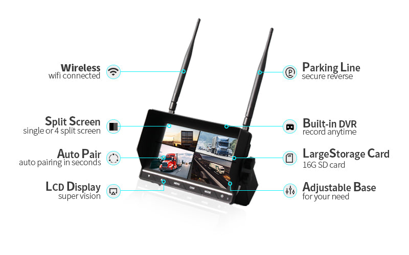 4 Wireless Backup Camera System with 7" LCD Monitor - Ewaysafety