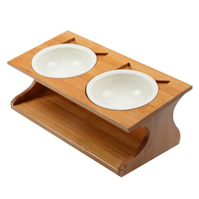 Hot Elevated Tilted Pets Bowls With Wooden Stand Pet Feeder For