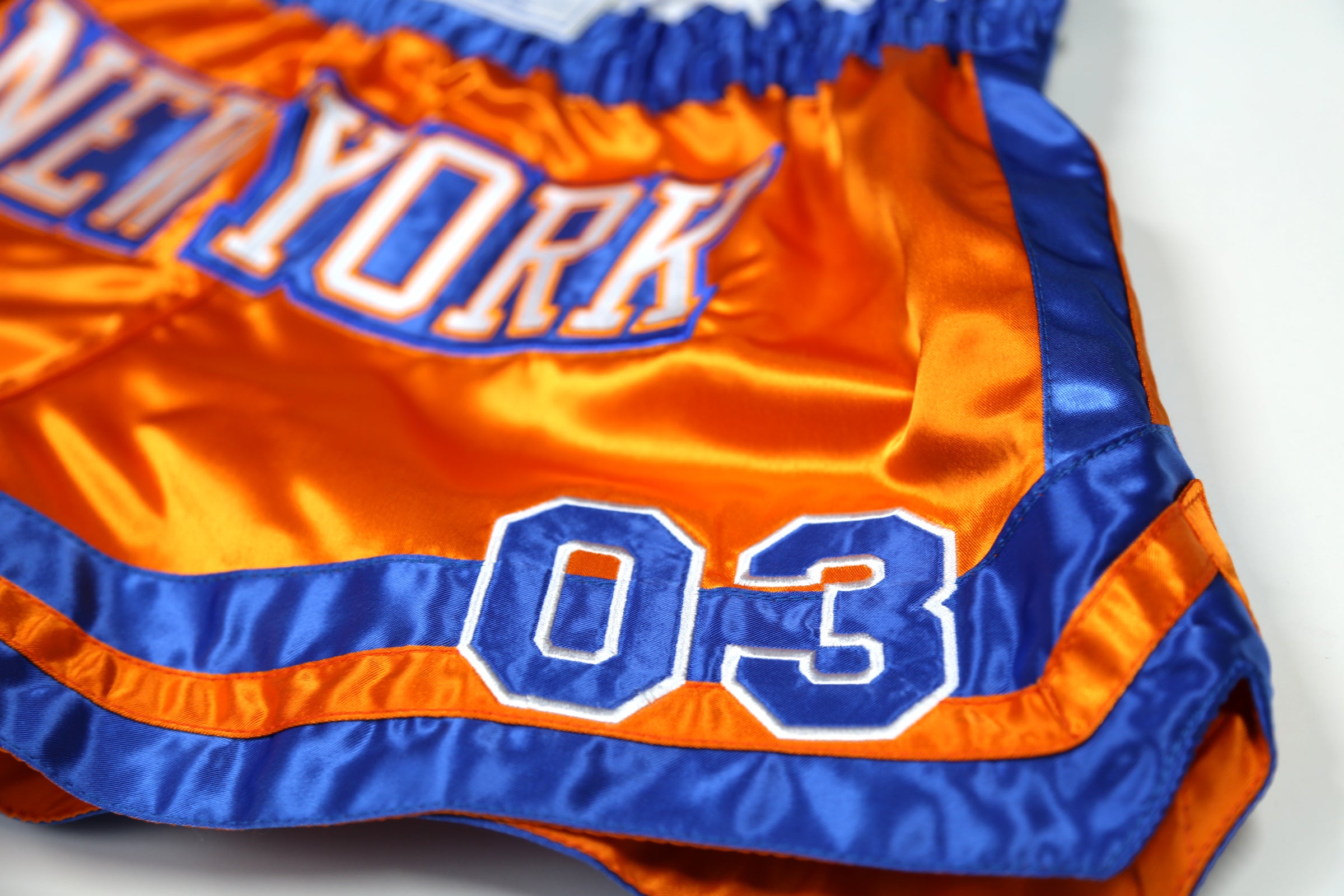 New York Muay Thai Shorts (Blue / Orange / White) – RSLNT Fight Wear