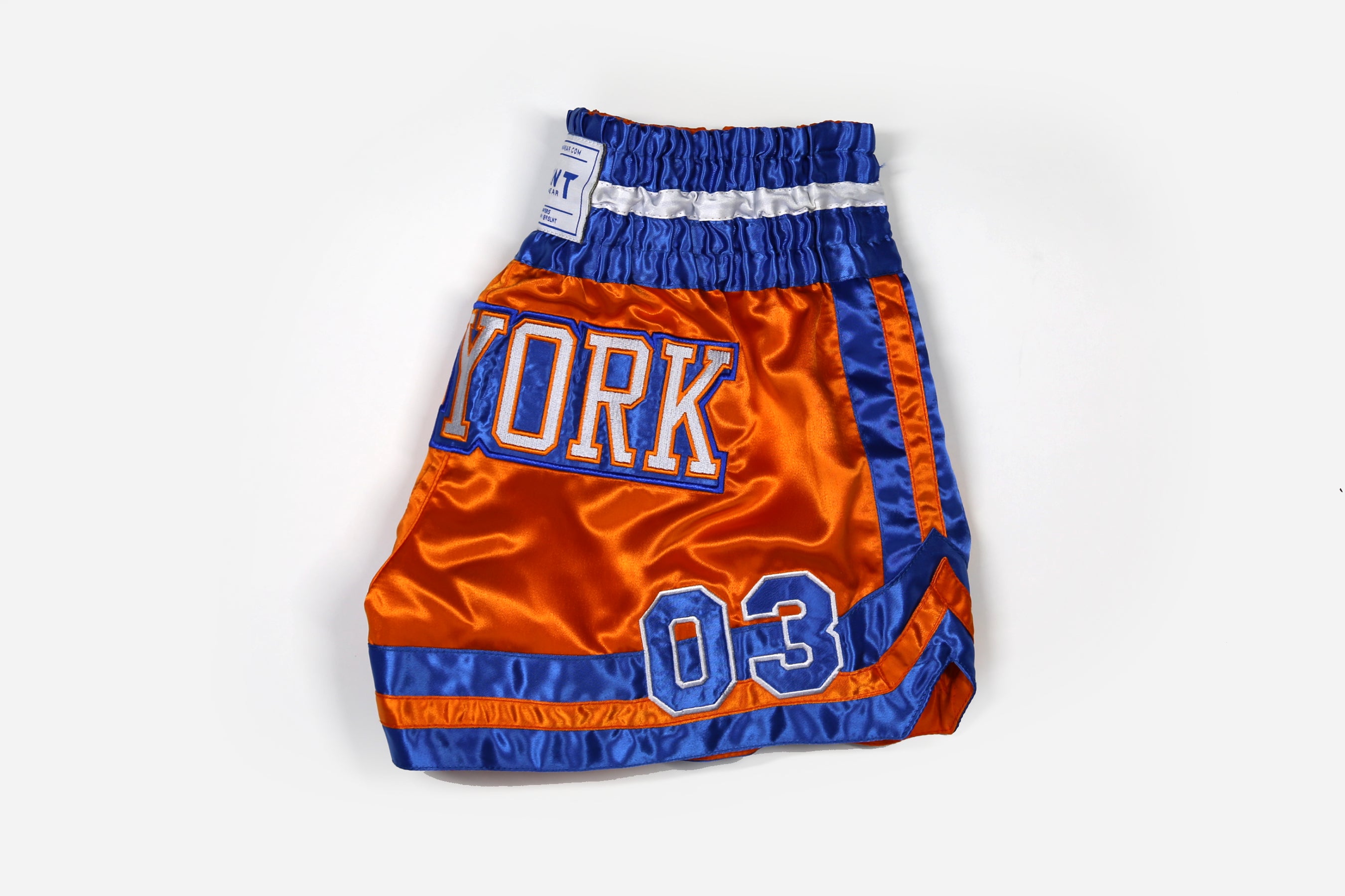 New York Muay Thai Shorts (Blue / Orange / White) – RSLNT Fight Wear