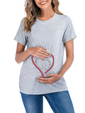 Momnfancy Love Print Round Neck Short Sleeve Basic Maternity T-shirt