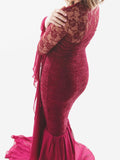 Momnfancy Lace Bandeau Mermaid Photoshot Chiffon Maternity Maxi Dress
