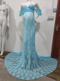 Momnfancy Lace Bandeau Off Shoulder Mermaid Maternity Maxi Dress