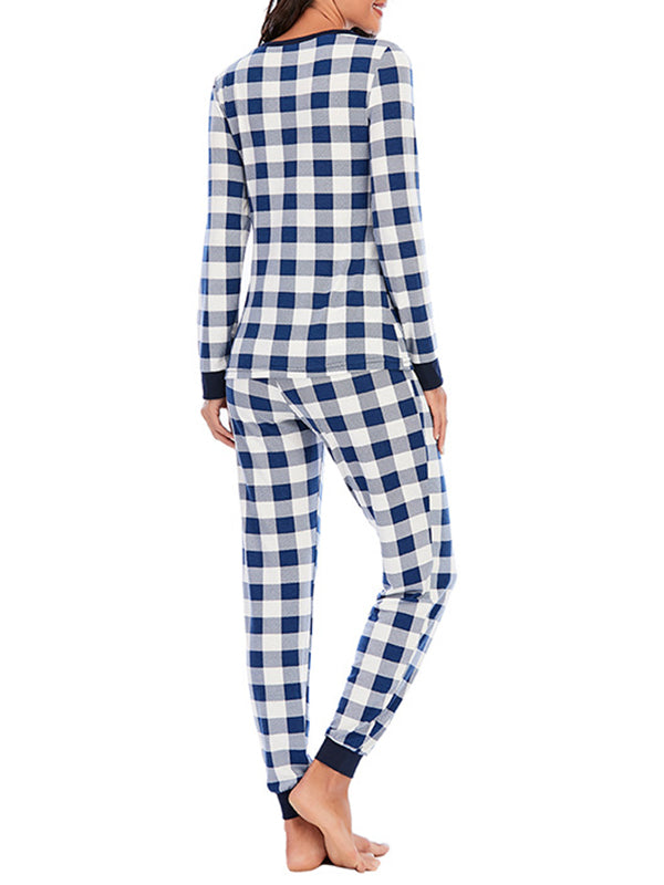 Momnfancy Buffalo Plaid Round Neck Long Sleeve Maternity Long Pajama Set Momnfancy 