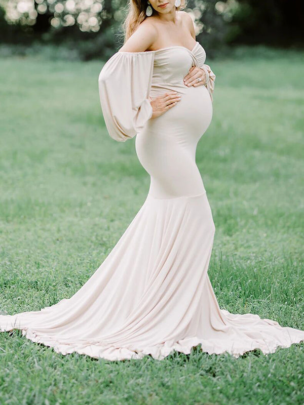 Momnfancy Bodycon Off Shoulder Slit Mermaid Baby Shower Maternity Maxi ...