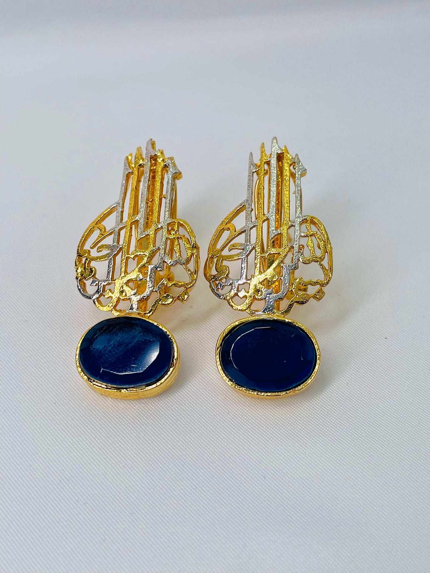 Unique Silver and Gold Plated Arabic Calligraphy  Earrings