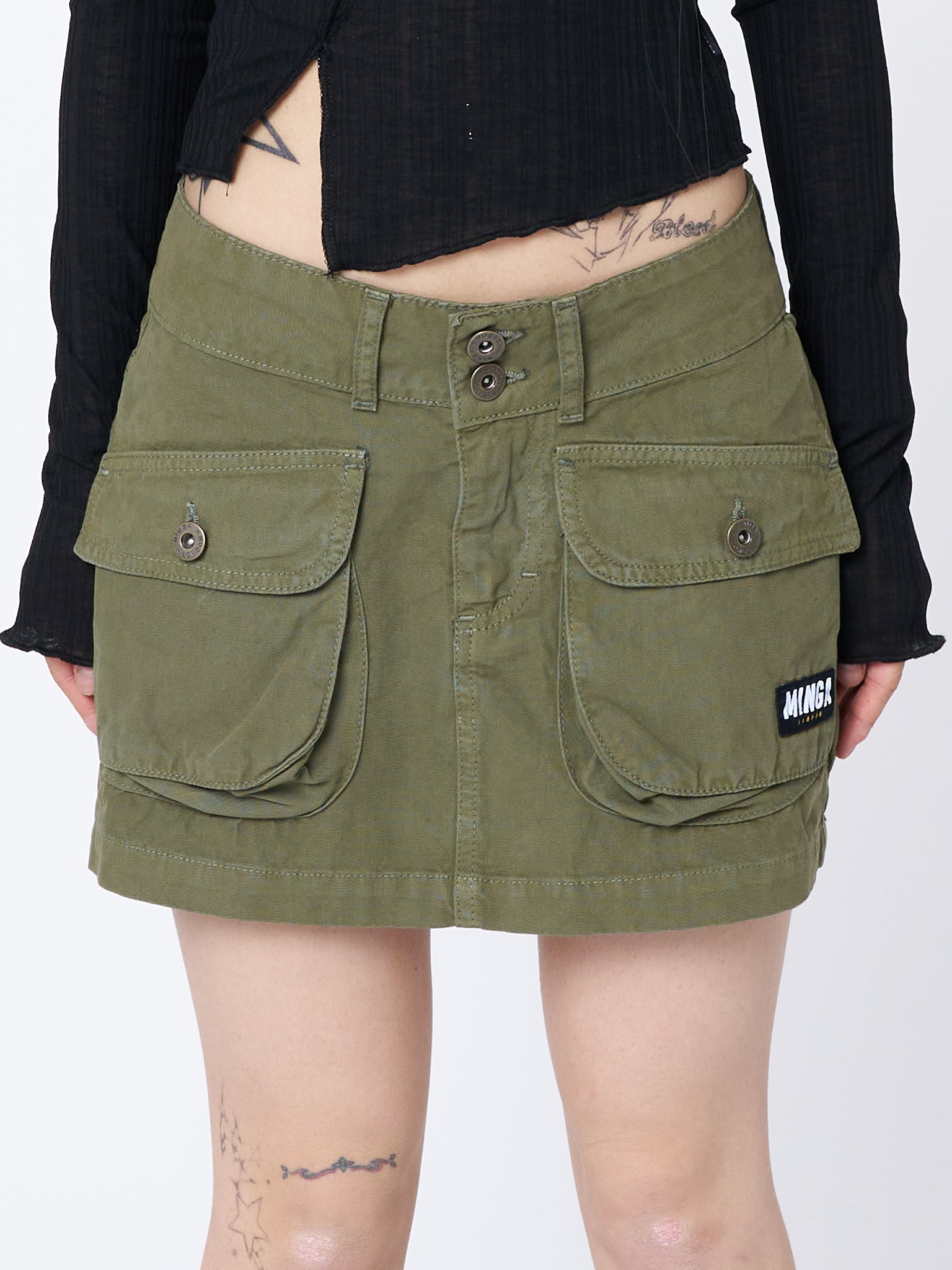 Eve Y2k Olive Green Cargo Flare Pants