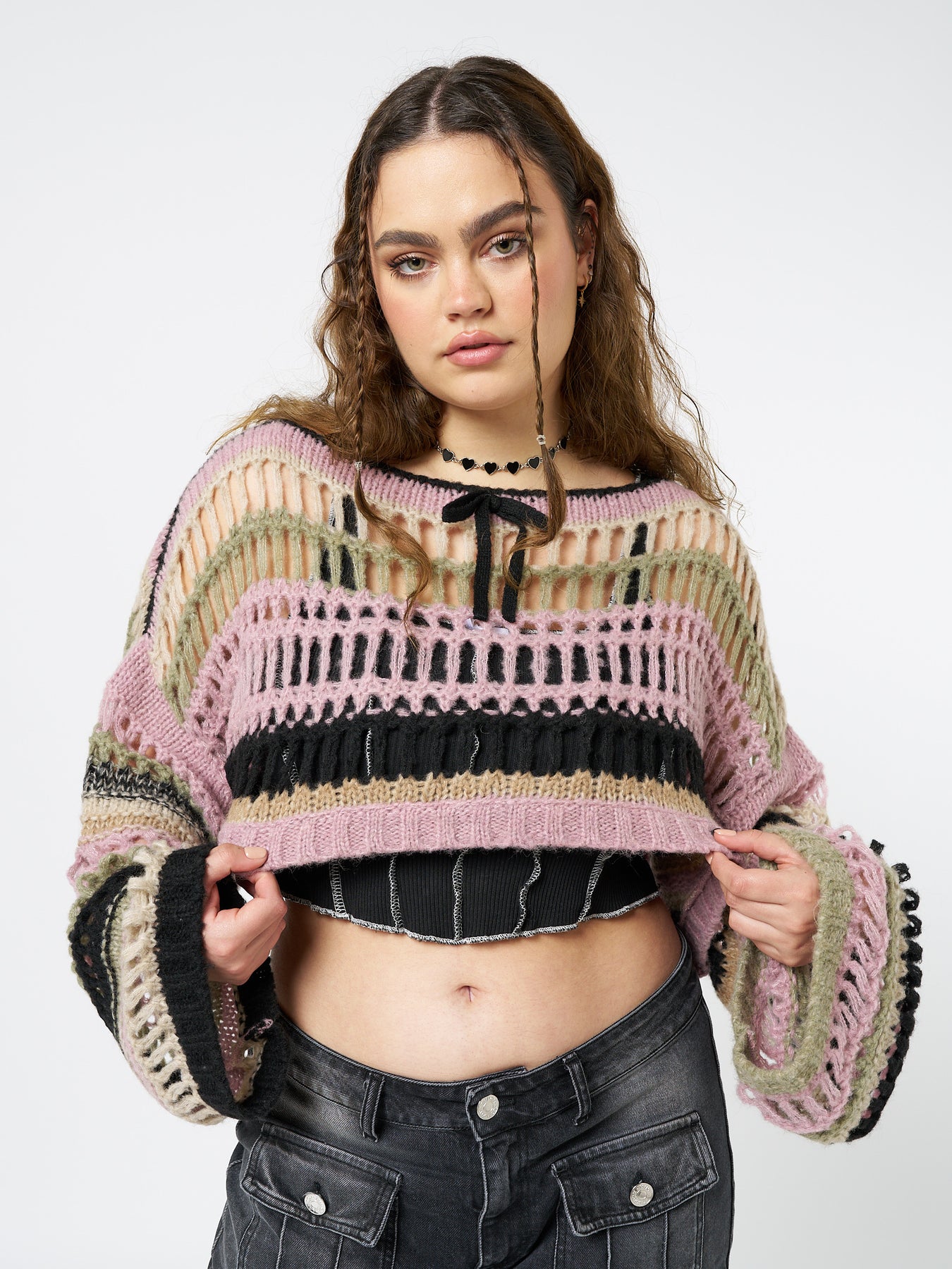 Giselle Pink Extreme Crop Knit Sweater | Minga London