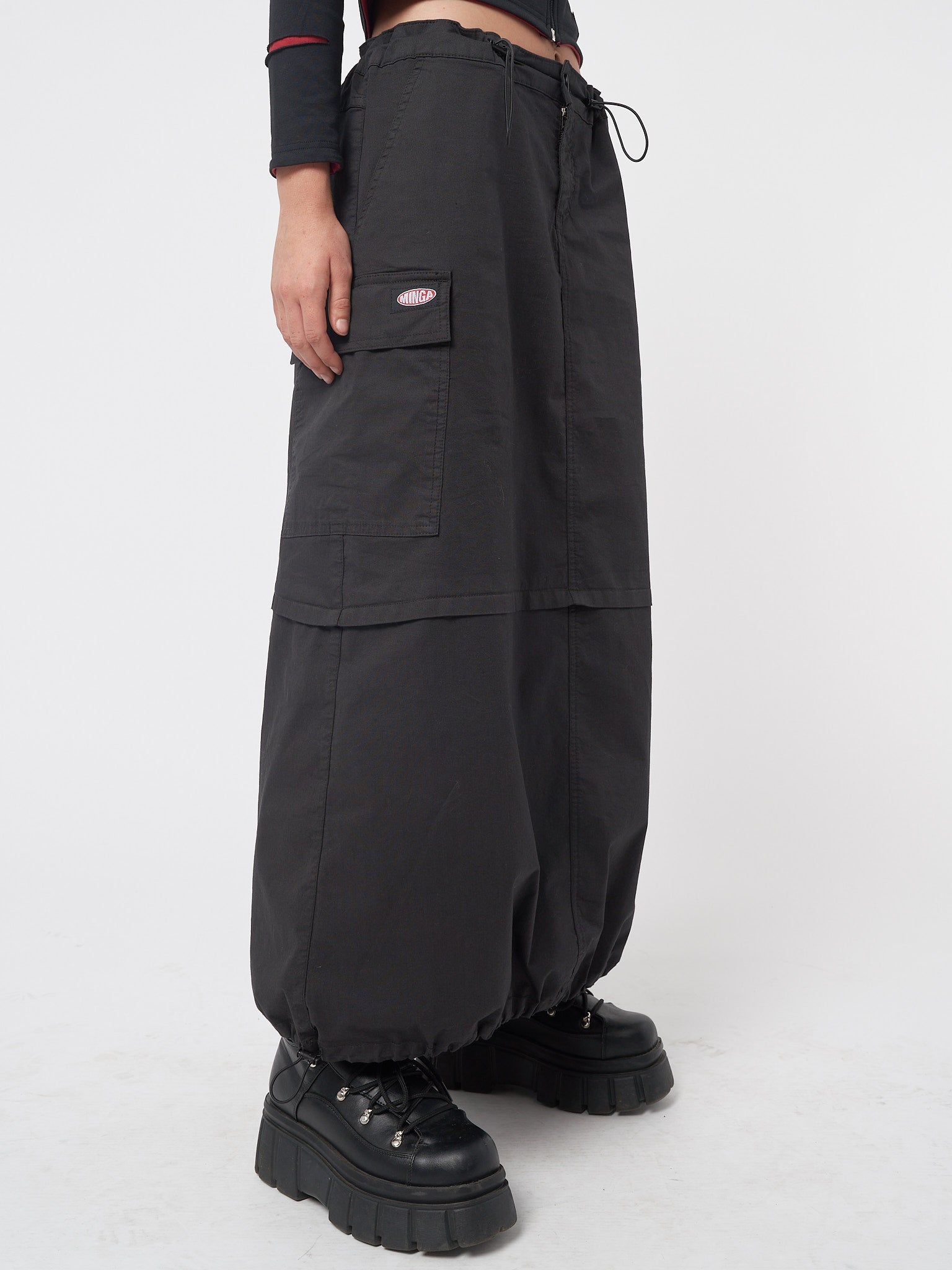 Black Rave Zip Cargo Flare Y2k Pants | Minga London