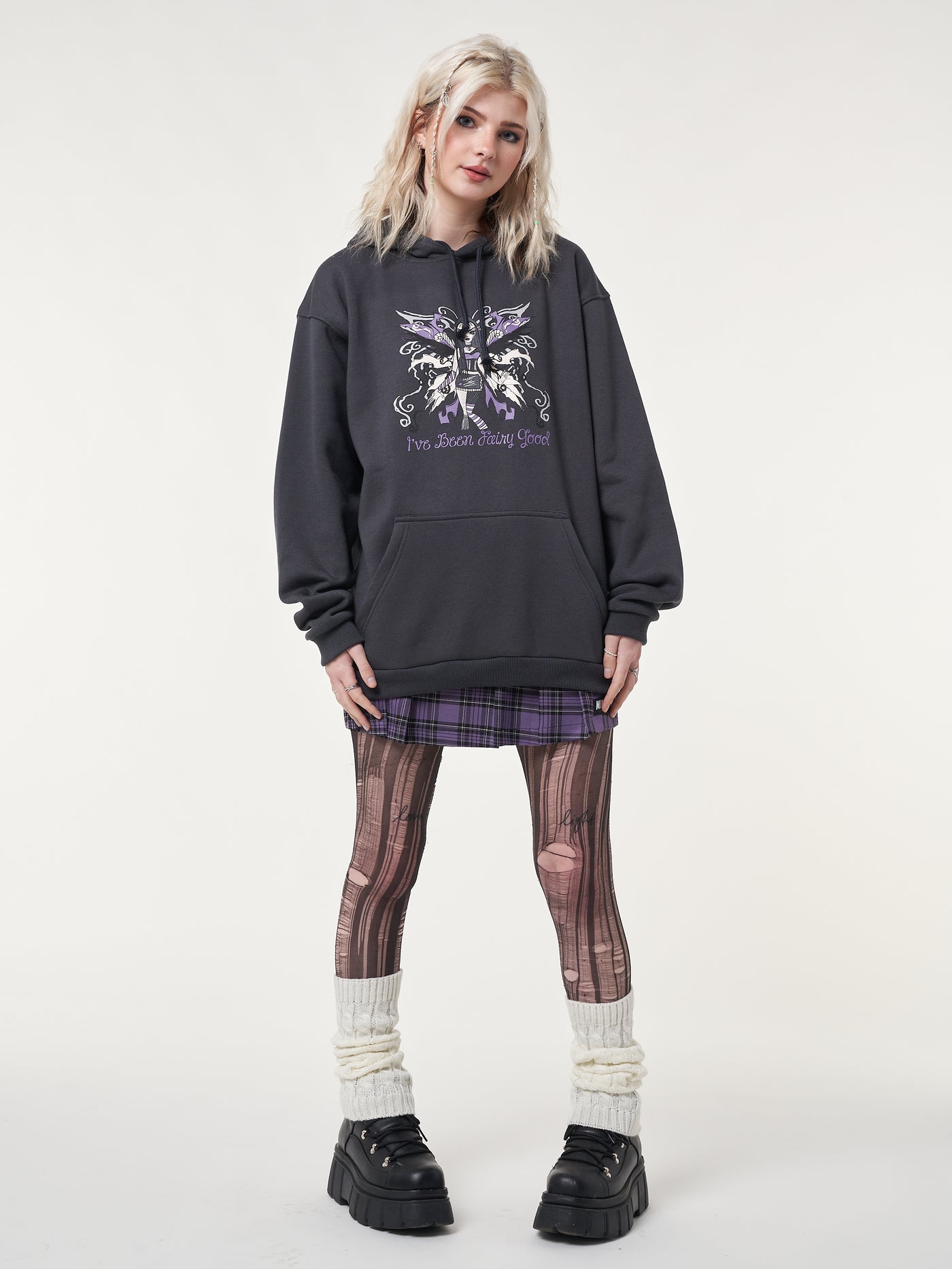 Oversized hoodie in dark grey with wicked fairy front print