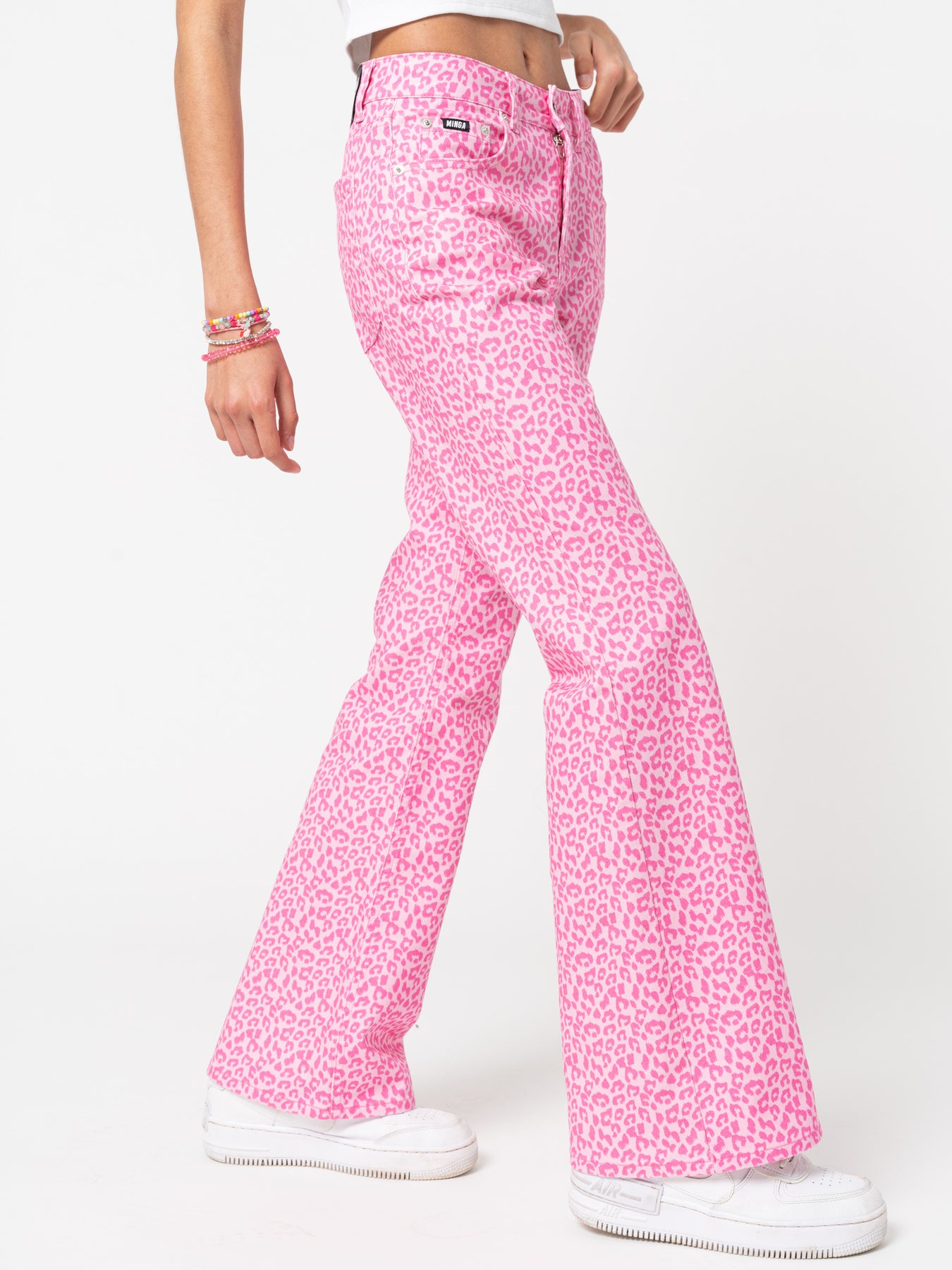 Pink Leopard Flare Jeans | Minga London