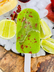 Vibrant Green Avocado + Mexican spice Paletas on ice with lime and chilli