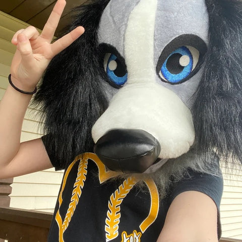 Grey dog fursuit for kids by Oneandonlycostumes