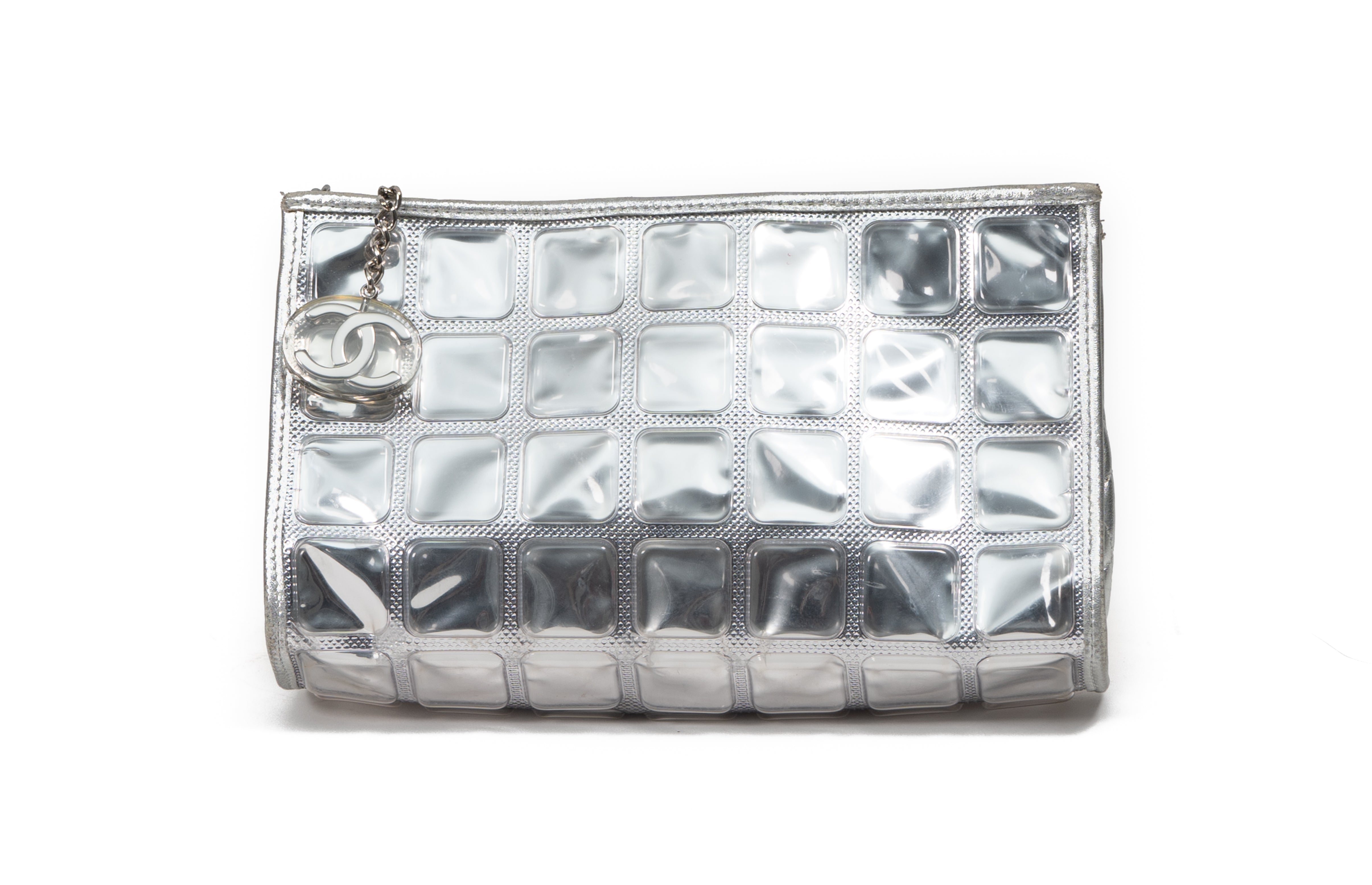 chanel silver clutch bag