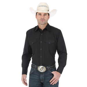Wrangler® Western Long Sleeve Snap Solid Shirt (Black) – Frontier Western  Store