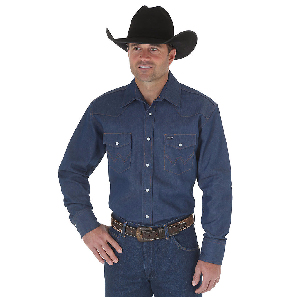 Wrangler Cowboy Cut® Long Sleeve Firm Finish Western Work Shirt (Blue) –  Frontier Western Store