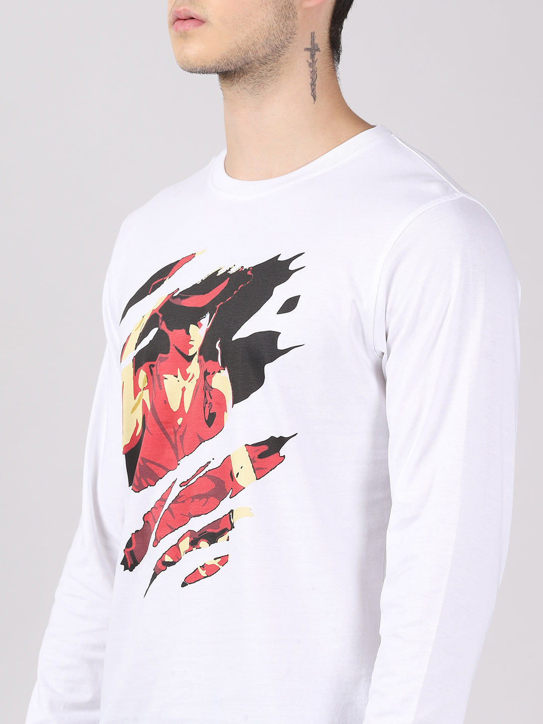 Round White Anime Tshirt Half Sleeves Printed