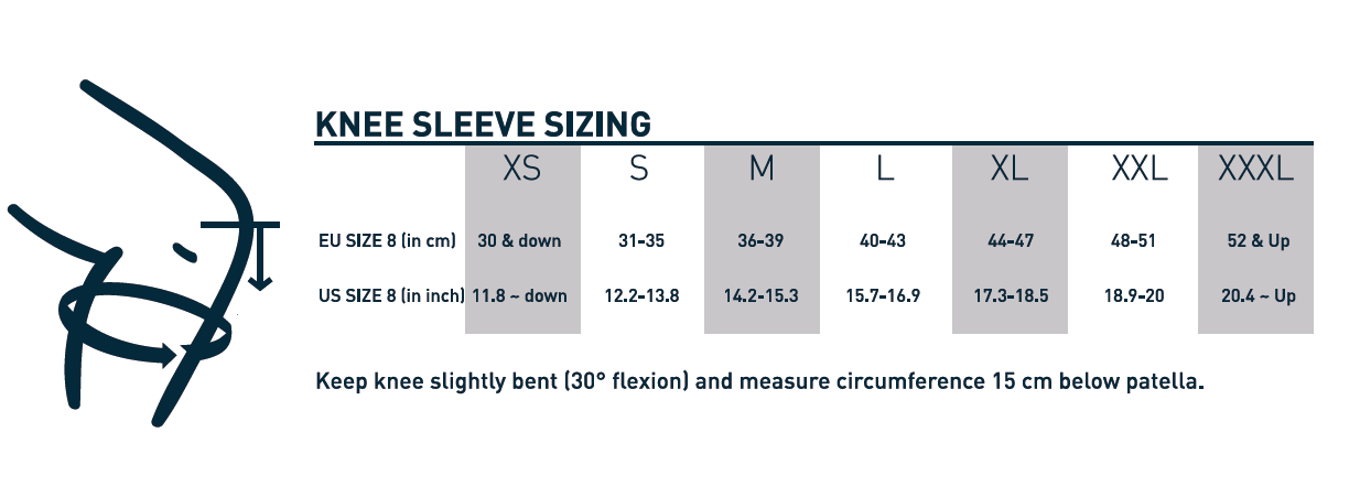 Size guide for Eleiko Powerlifting (PL) 7mm Knee Sleeves