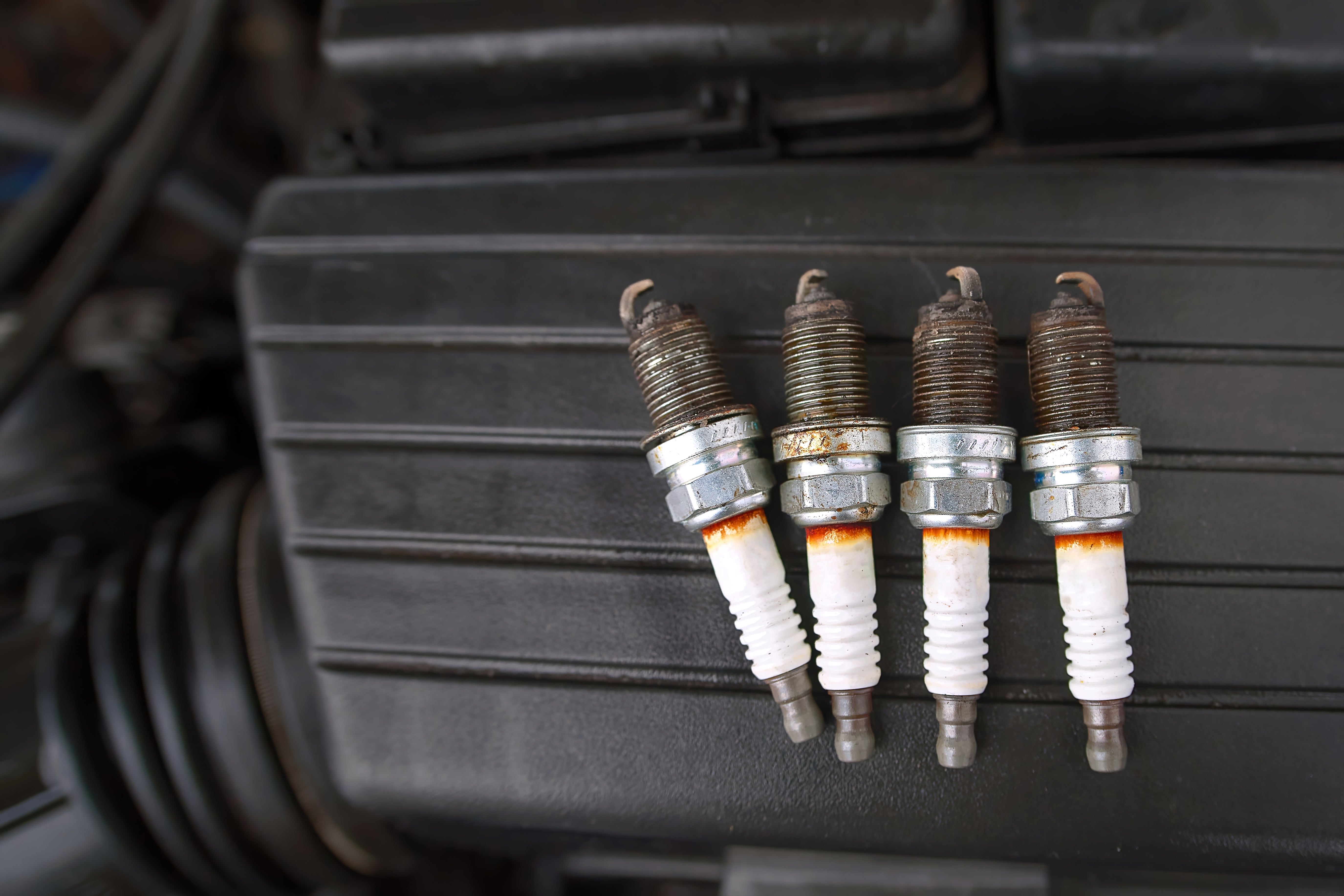 Spark plugs with worn electrodes. 